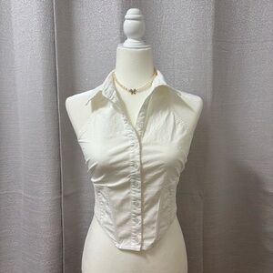 Women's White Sleeveless Button-Up Top Size Medium Minimalist, Preppy, Y2K, 90s